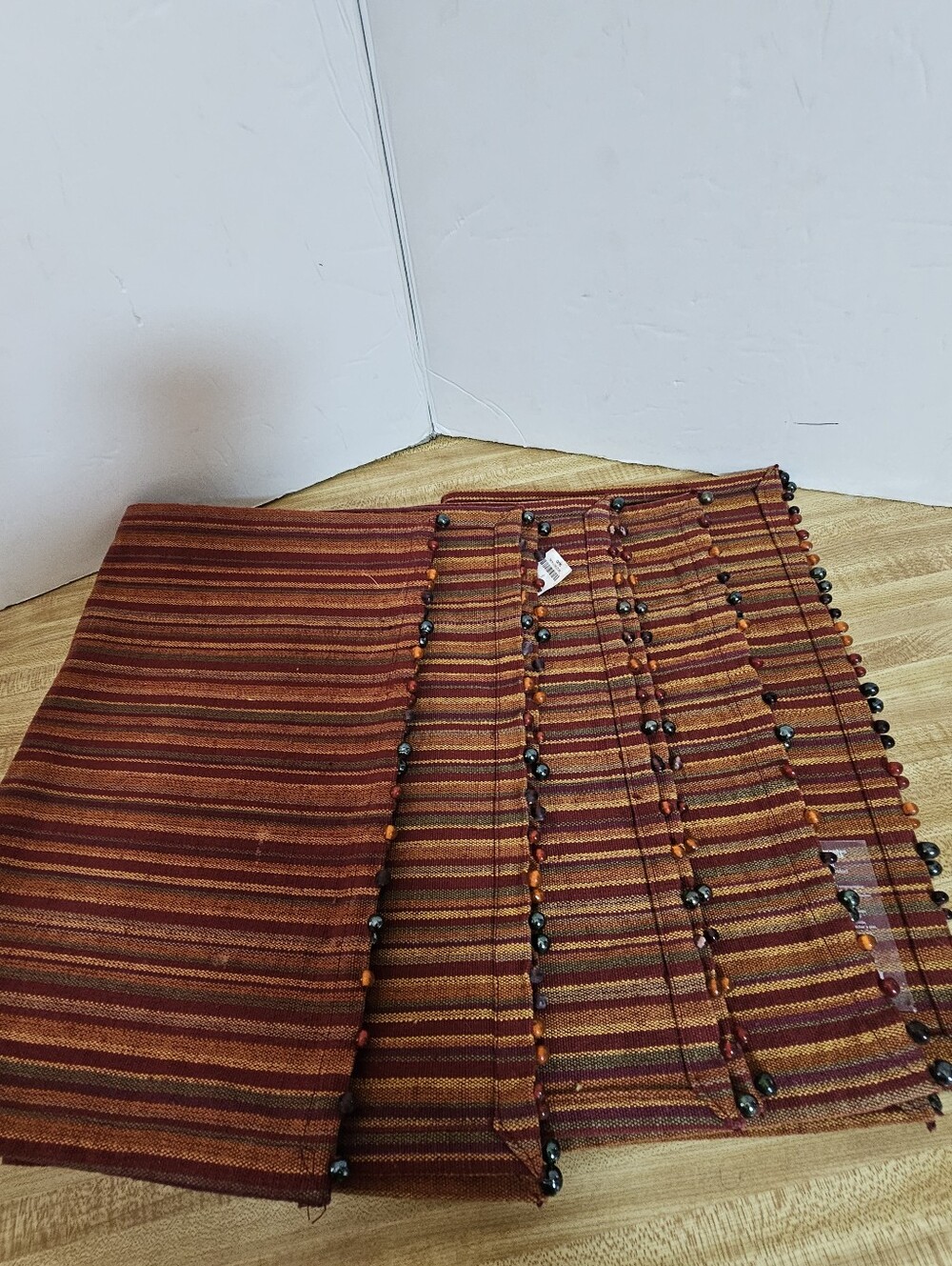 Pier 1 Imports Spicy Stripe Placemats Set 5 Beaded Burgundy Orange Fall 14x20